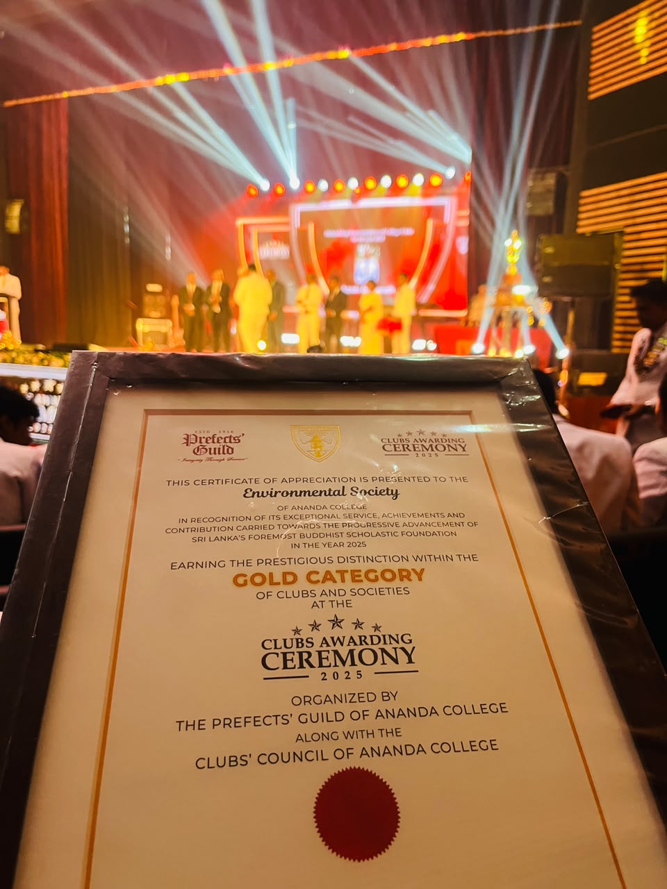 Gold Category Award Certificate